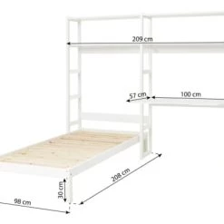 Nordic Factory Lits Enfant Bibliothèque Enfant Avec Lit 70x160 Et Planche De Bureau 100cm Blanc -Lits enfant Soldes bibliotheque enfant avec lit 70x160 et planche de bureau 100cm blanc 2