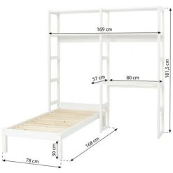 Nordic Factory Lits Enfant Bibliothèque Enfant Avec Lit 70x160 Et Planche De Bureau 80cm Blanc -Lits enfant Soldes bibliotheque enfant avec lit 70x160 et planche de bureau 80cm blanc 2