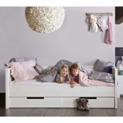 Woood Lits Enfant Cadre De Lit Banquette En Pin Fsc 90x200 Blanc -Lits enfant Soldes cadre de lit banquette en pin fsc 90x200 blanc 2