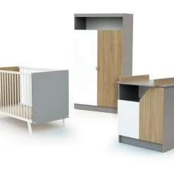 AT4 Lits Enfant Chambre Carnaval Gris Chêne : Lit 60x120, Armoire Et Commode à Langer