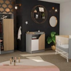 AT4 Lits Enfant Chambre Carnaval Gris Chêne : Lit 60x120, Armoire Et Commode à Langer -Lits enfant Soldes chambre carnaval gris chene lit 60x120 armoire et commode a langer 4