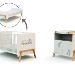 AT4 Lits Enfant Grand Duo Blanc Et Hêtre Verni