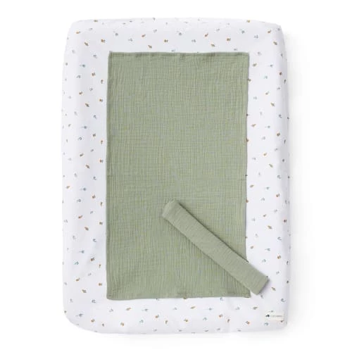 Cocoeko Matelas Bébé Et Enfant Housse De Matelas à Langer Plein Air + 2 Langes Vert Sauge -Lits enfant Soldes housse de matelas a langer plein air 2 langes vert sauge