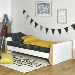 ID Kids Lits Enfant Lit 90x190 Cm Bois Massif Blanc Et Bois -Lits enfant Soldes lit 90x190 cm bois massif blanc et bois 2