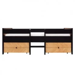 Bopita Lits Enfant Lit 90x200 2 Tiroirs De Lit Sommier Inclus Noir Naturel Naturel