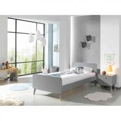 Terre De Nuit Lits Enfant Lit 90x200 En Bois Massif Gris Table De Chevet Gris 2 Tiroirs -Lits enfant Soldes lit 90x200 en bois massif gris table de chevet gris 2 tiroirs 4