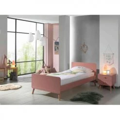 Terre De Nuit Lits Enfant Lit 90x200 En Bois Massif Rose Table De Chevet Rose 2 Tiroirs -Lits enfant Soldes lit 90x200 en bois massif rose table de chevet rose 2 tiroirs 2