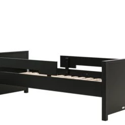 Bopita Lits Enfant Lit 90x200 Incl. 2 Barres De Protection Noir Mat En MDF Et Hêtre