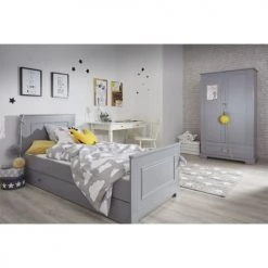 Bellamy Lits Enfant Lit 90x200 Sommier Tiroir Inclus Gris -Lits enfant Soldes lit 90x200 sommier tiroir inclus gris 2