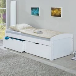 Altobuy Lits Enfant Lit 90x200cm 2 Tiroirs Vernis Blanc -Lits enfant Soldes lit 90x200cm 2 tiroirs vernis blanc 3