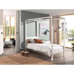 Vipack Lits Enfant Lit à Baldaquin 90x200 Sommier Inclus Blanc -Lits enfant Soldes lit a baldaquin 90x200 sommier inclus blanc 2