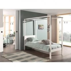 Vipack Lits Enfant Lit à Baldaquin 90x200 Sommier Inclus Blanc -Lits enfant Soldes lit a baldaquin 90x200 sommier inclus blanc 3