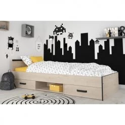 Calicosy Lits Enfant Lit Avec 2 Tiroirs De Rangement 90x200 - Décor Chêne Jackson Et Noir 10 Calicosy Lits Enfant Lit Avec 2 Tiroirs De Rangement 90x200 - Décor Chêne Jackson Et Noir -Lits enfant Soldes lit avec 2 tiroirs de rangement 90x200 decor chene jackson et noir 4