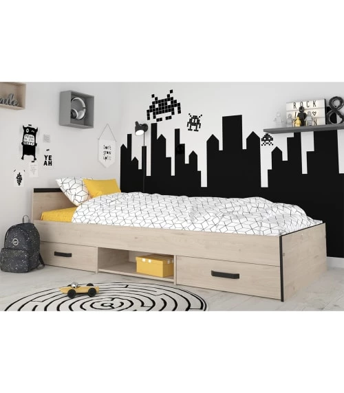 Calicosy Lits Enfant Lit Avec 2 Tiroirs De Rangement 90x200 - Décor Chêne Jackson Et Noir 5 Calicosy Lits Enfant Lit Avec 2 Tiroirs De Rangement 90x200 - Décor Chêne Jackson Et Noir – Image 5