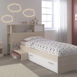 Calicosy Lits Enfant Lit Avec Rangements Marche Et Tiroir Couchage 90x200 - Marron -Lits enfant Soldes lit avec rangements marche et tiroir couchage 90x200 marron 3