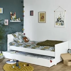 ID Kids Lits Enfant Lit Avec Tiroir 90x200 Cm Bois Massif Blanc -Lits enfant Soldes lit avec tiroir 90x200 cm bois massif blanc 2