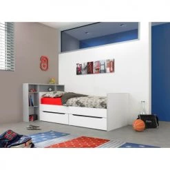 Gami Lits Enfant Lit Banquette 2 Tiroirs 90x200 Blanc Gris -Lits enfant Soldes lit banquette 2 tiroirs 90x200 blanc gris 5