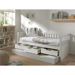 Vipack Lits Enfant Lit Banquette 90x200 Sommier 3 Tiroirs Inclus Naturel -Lits enfant Soldes lit banquette 90x200 sommier 3 tiroirs inclus naturel 2