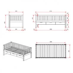 Vipack Lits Enfant Lit Banquette 90x200 Sommier 3 Tiroirs Inclus Naturel -Lits enfant Soldes lit banquette 90x200 sommier 3 tiroirs inclus naturel 3