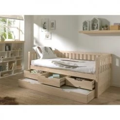 Vipack Lits Enfant Lit Banquette 90x200 Sommier 3 Tiroirs Inclus Naturel -Lits enfant Soldes lit banquette 90x200 sommier 3 tiroirs inclus naturel 8
