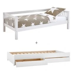 Nordic Factory Lits Enfant Lit Banquette Bar + Tiroir Lit Et Tiroirs Blanc