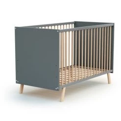 AT4 Lits Enfant Lit Bébé 60x120 Gris Et Hêtre Verni -Lits enfant Soldes lit bebe 60x120 gris et hetre verni 2