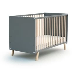 AT4 Lits Enfant Lit Bébé 60x120 Gris Et Hêtre Verni