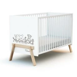 AT4 Lits Enfant Lit Bébé Blanc Et Hêtre