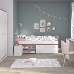 Calicosy Lits Enfant Lit Blanc Avec Tiroirs De Rangement Et Niches - 90x200 -Lits enfant Soldes lit blanc avec tiroirs de rangement et niches 90x200 4