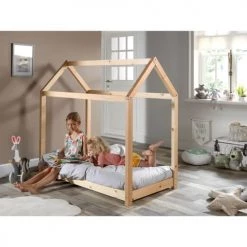 Vipack Lits Enfant Lit Cabane 70x140 Sommier Inclus Naturel -Lits enfant Soldes lit cabane 70x140 sommier inclus naturel 2