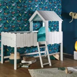 ID Kids Lits Enfant Lit Cabane 90x190 Cm Bois Massif Blanc -Lits enfant Soldes lit cabane 90x190 cm bois massif blanc 2