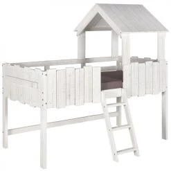 ID Kids Lits Enfant Lit Cabane 90x190 Cm Bois Massif Blanc