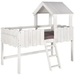ID Kids Lits Enfant Lit Cabane 90x190 Cm Bois Massif Blanc -Lits enfant Soldes lit cabane 90x190 cm bois massif blanc 4