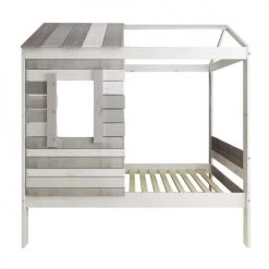 ID Kids Lits Enfant Lit Cabane 90x190 Cm Bois Massif Gris