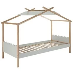 Altobuy Lits Enfant Lit Cabane 90x190 Cm Bois Naturel Et Gris -Lits enfant Soldes lit cabane 90x190 cm bois naturel et gris 5