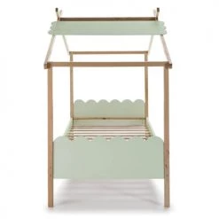 Altobuy Lits Enfant Lit Cabane 90x190 Cm Bois Naturel Et Vert -Lits enfant Soldes lit cabane 90x190 cm bois naturel et vert 2