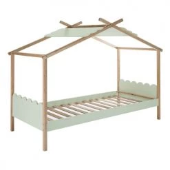 Altobuy Lits Enfant Lit Cabane 90x190 Cm Bois Naturel Et Vert