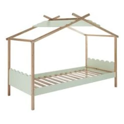 Altobuy Lits Enfant Lit Cabane 90x190 Cm Bois Naturel Et Vert -Lits enfant Soldes lit cabane 90x190 cm bois naturel et vert 4