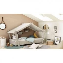 Terre De Nuit Lits Enfant Lit Cabane 90x200 En Bois Gris Clair -Lits enfant Soldes lit cabane 90x200 en bois gris clair 2