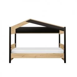 Diagone Lits Enfant Lit Cabane 90x200 Industriel Effet Bois Marron Clair