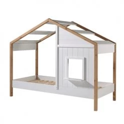 Vipack Lits Enfant Lit Cabane 90x200 Sommier Inclus 1 Fenêtres Blanc Naturel -Lits enfant Soldes lit cabane 90x200 sommier inclus 1 fenetres blanc naturel 2