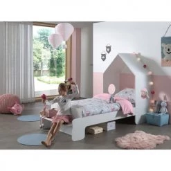 Vipack Lits Enfant Lit Cabane 90x200 Sommier Inclus Blanc -Lits enfant Soldes lit cabane 90x200 sommier inclus blanc 3