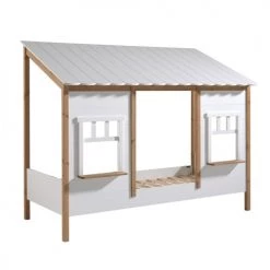 Vipack Lits Enfant Lit Cabane 90x200 Sommier Inclus Blanc Naturel -Lits enfant Soldes lit cabane 90x200 sommier inclus blanc naturel 2