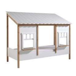 Vipack Lits Enfant Lit Cabane 90x200 Sommier Inclus Blanc Naturel