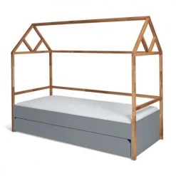 Bellamy Lits Enfant Lit Cabane 90x200 Sommier Tiroir Inclus Gris