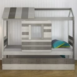 ID Kids Lits Enfant Lit Cabane Avec Tiroir Lit 90x190 Cm Bois Massif Gris -Lits enfant Soldes lit cabane avec tiroir lit 90x190 cm bois massif gris 4