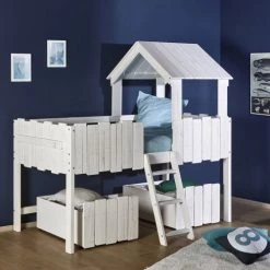 ID Kids Lits Enfant Lit Cabane Avec Tiroirs 90x190 Cm Bois Massif Blanc -Lits enfant Soldes lit cabane avec tiroirs 90x190 cm bois massif blanc 2