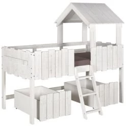 ID Kids Lits Enfant Lit Cabane Avec Tiroirs 90x190 Cm Bois Massif -Lits enfant Soldes lit cabane avec tiroirs 90x190 cm bois massif blanc 5