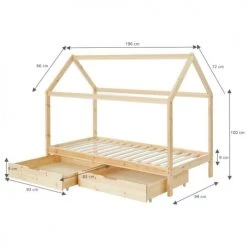 Baita Lits Enfant Lit Cabane Avec Tiroirs Bois Massif De Pin Naturel Matelas 90x190 -Lits enfant Soldes lit cabane avec tiroirs bois massif de pin naturel matelas 90x190 5