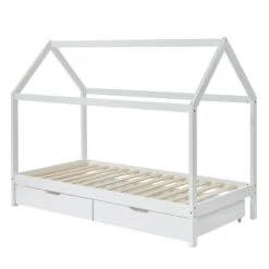 Baita Lits Enfant Lit Cabane Avec Tiroirs Pin Blanc 90x190 Sommier Inclus -Lits enfant Soldes lit cabane avec tiroirs pin blanc 90x190 sommier inclus 2